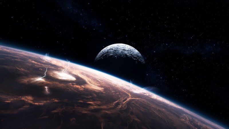 Planet with Lightning Storm — Brown, Dramatic