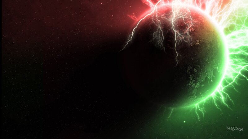 Planet with Lightning Storm — Green