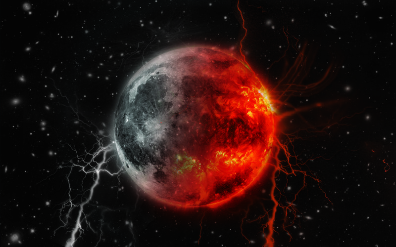 Planet with Lightning Storm — Red