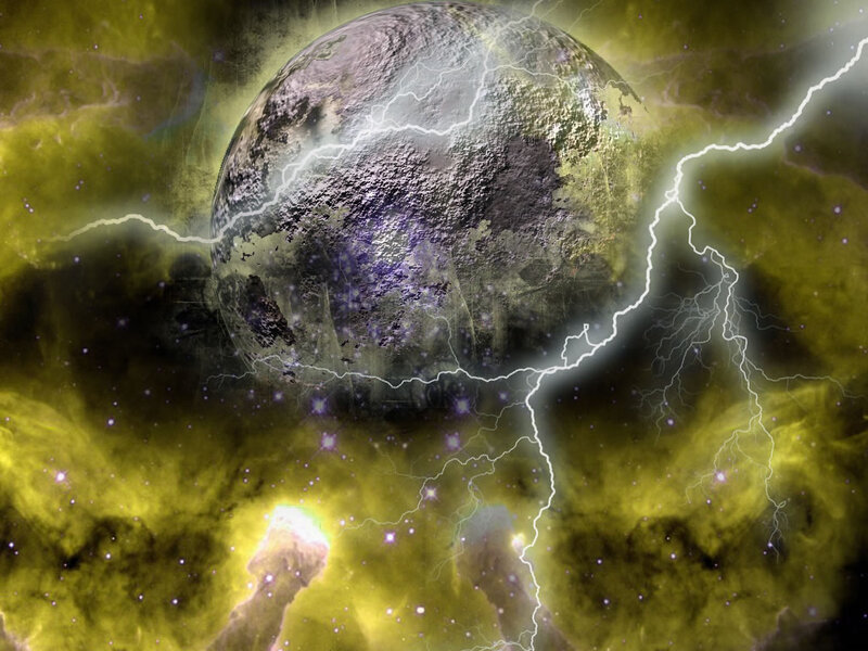 Planet with Lightning Storm — Yellow