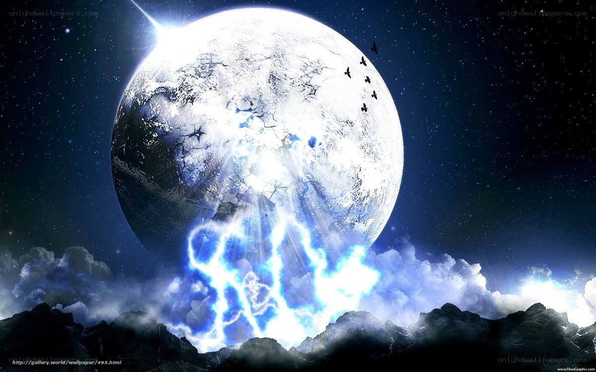 Planet with lightning storm
