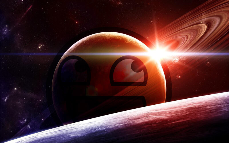 Planet with Meme Face — Red