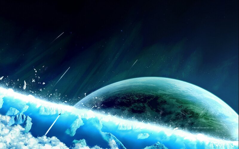 Planet with Meteor Shower — Blue