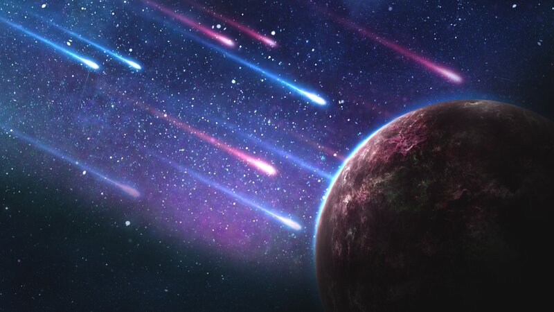 Planet with Meteor Shower — Purple