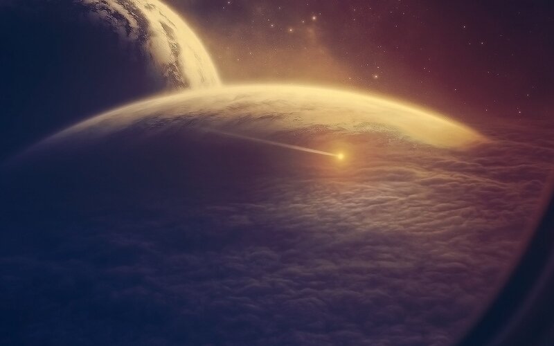 Planet with meteor streak