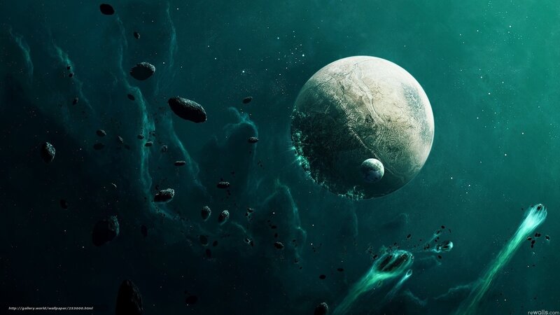 Planet with Moon and Asteroids