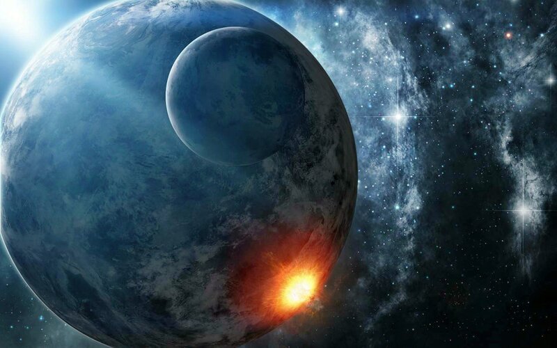 Planet with Moon and Explosion