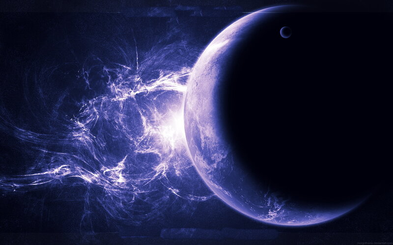 Planet with Moon and Nebula — Blue