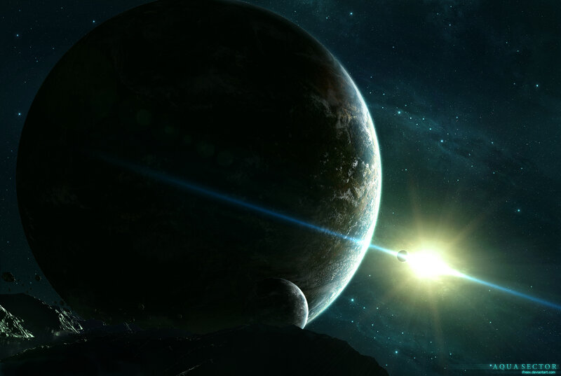 Planet with moon and star