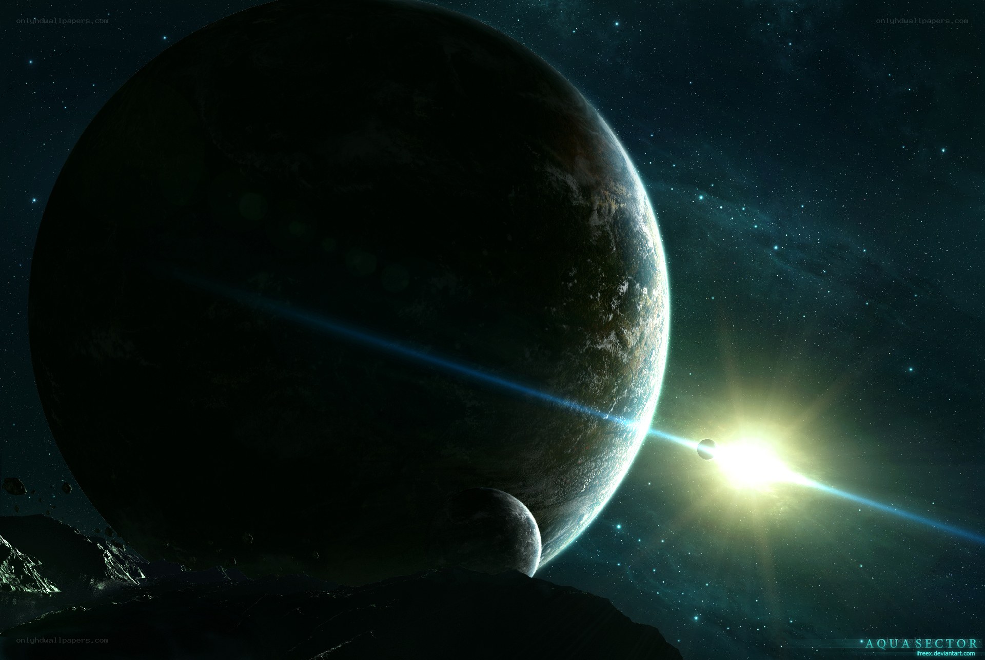 Planet with moon and star