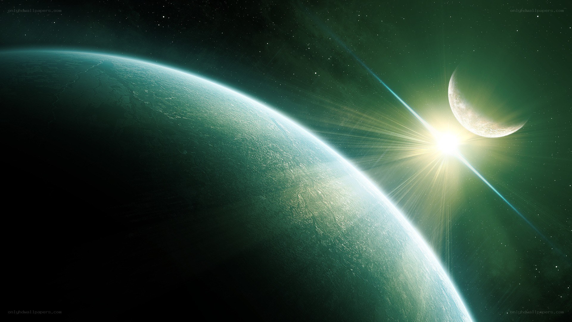 Planet with moon and star