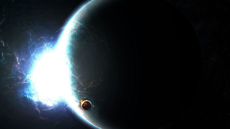 Planet with Moon — Black, Dramatic, Digital Art