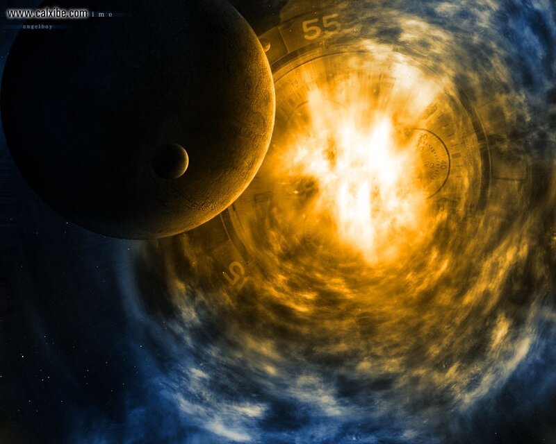 Planet with Moon — Blue, Dramatic, Digital Art, Star