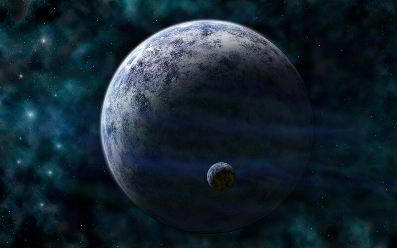 Planet with Moon — Blue, Dramatic, Night