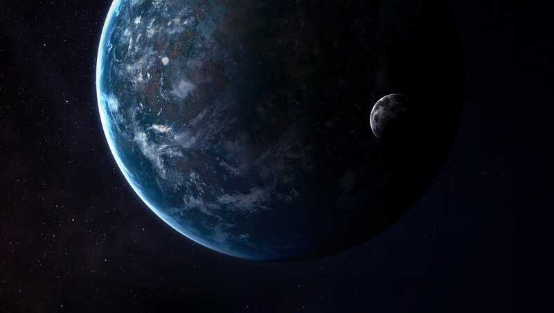 Planet with Moon — Blue, Serene