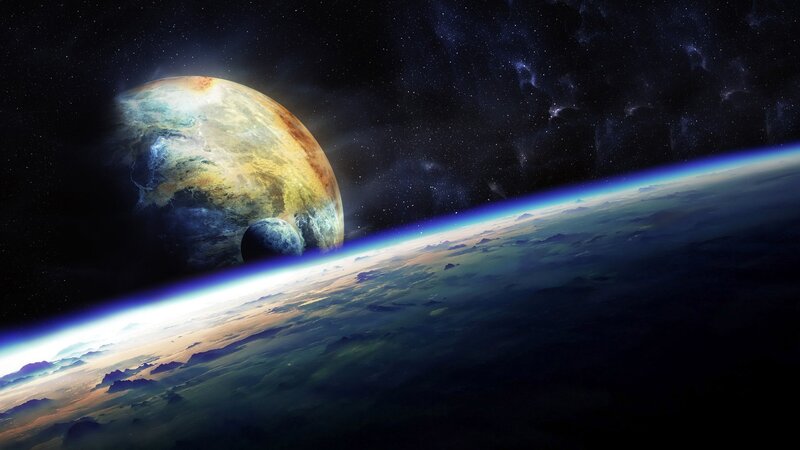 Planet with Moon from Space