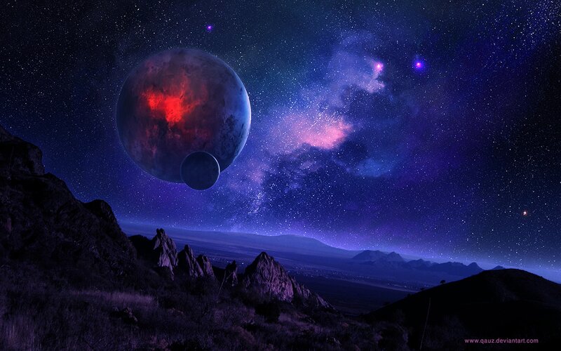 Planet with Moon in Sky