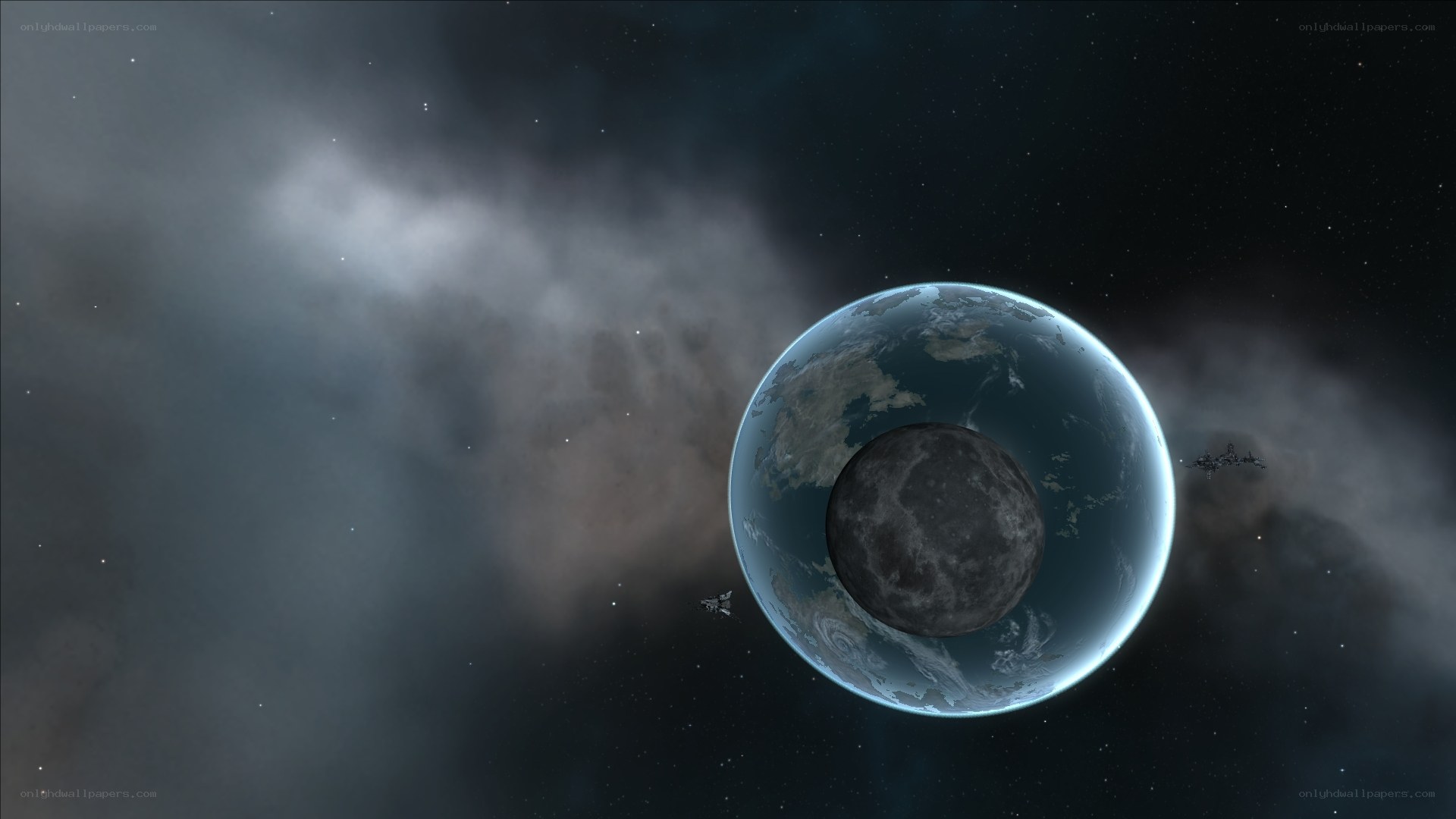 Planet with moon in space