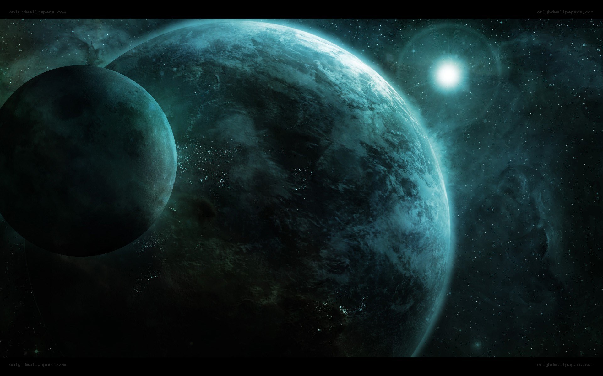 Planet with moon in space