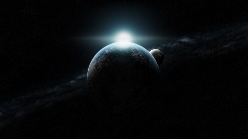 Planet with moon in space