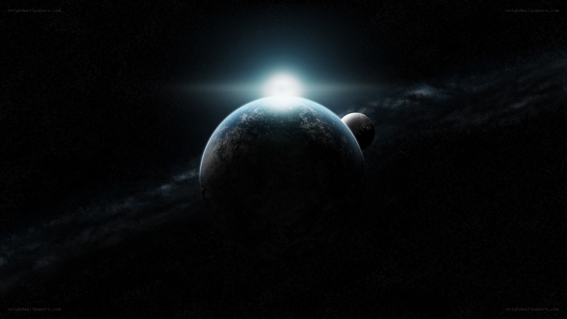 Planet with moon in space