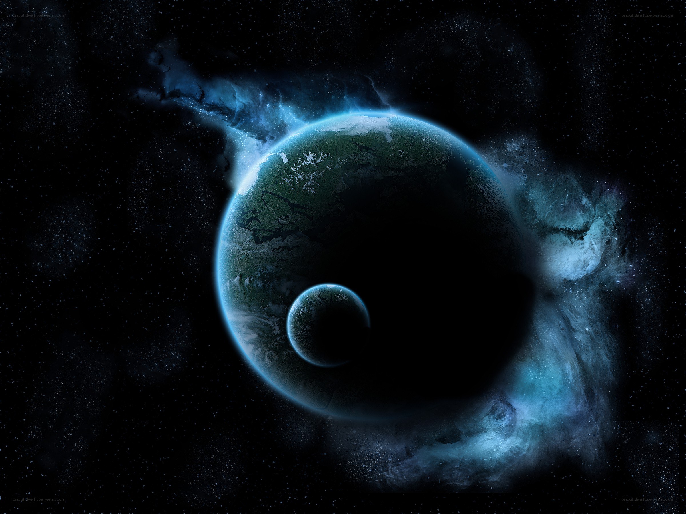 Planet with moon in space