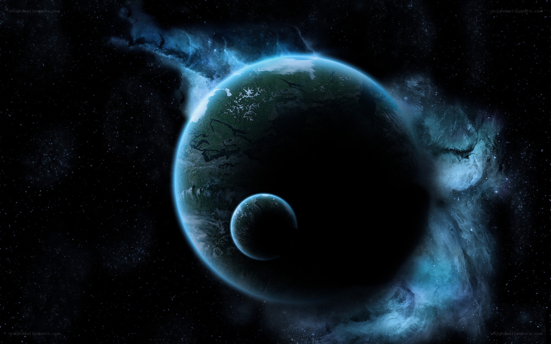 Planet with moon in space
