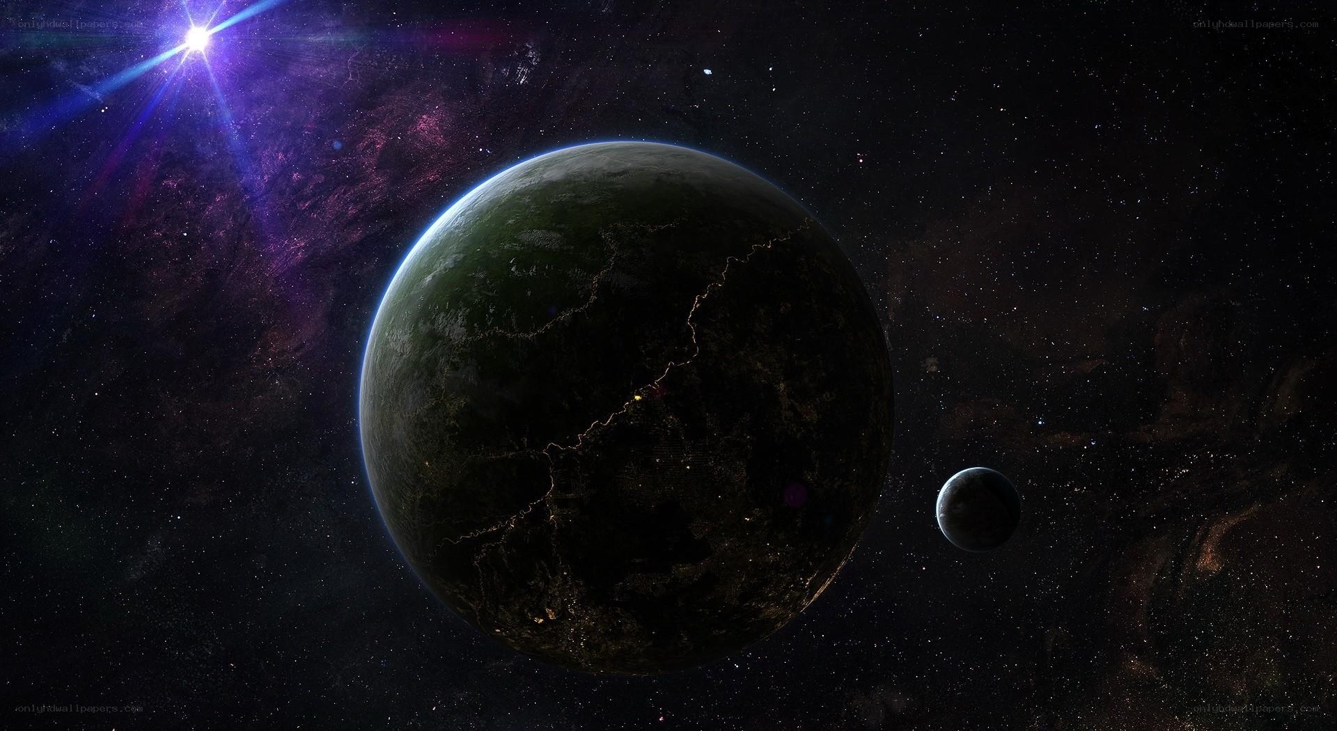 Planet with moon in space