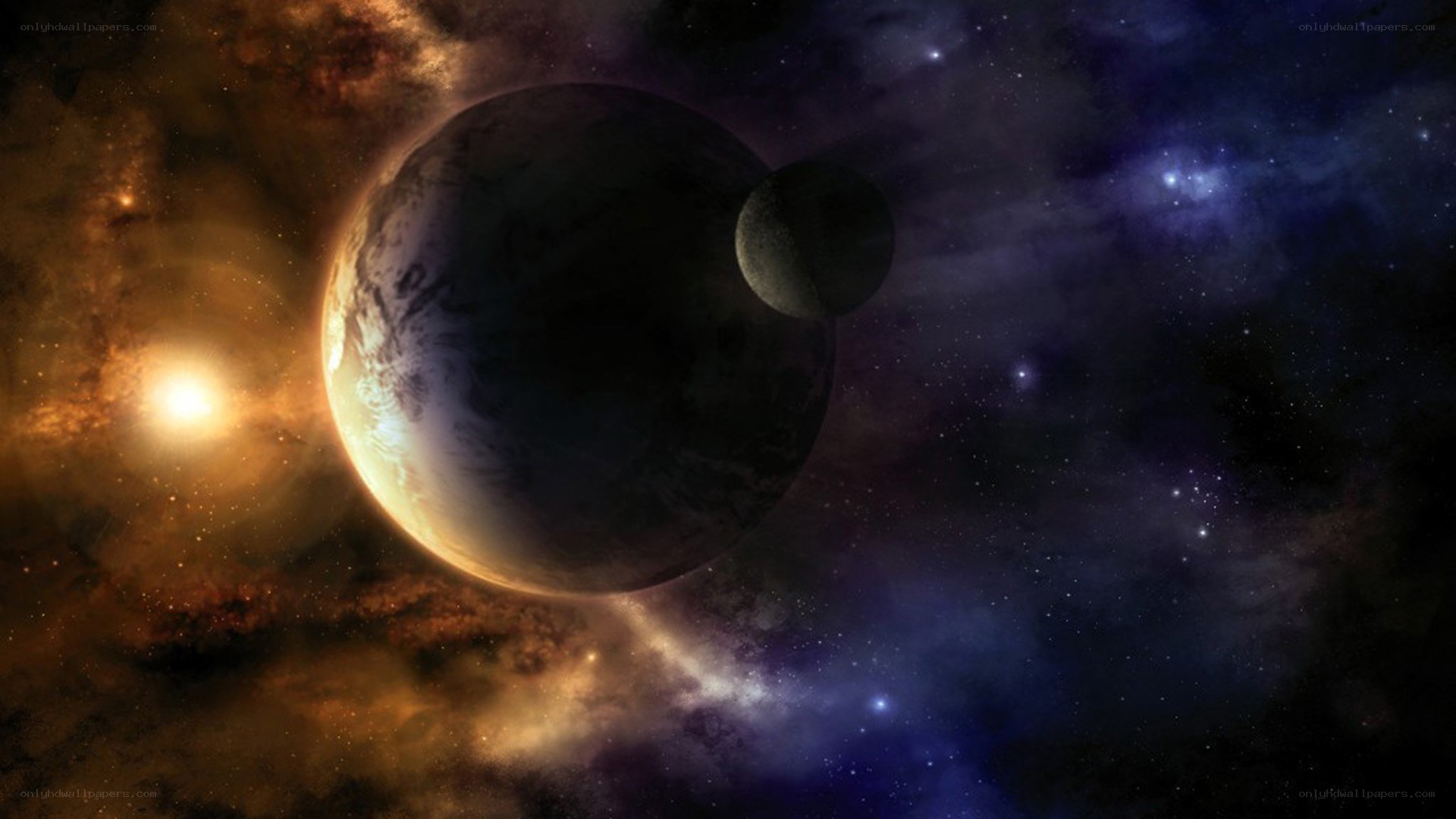 Planet with moon in space