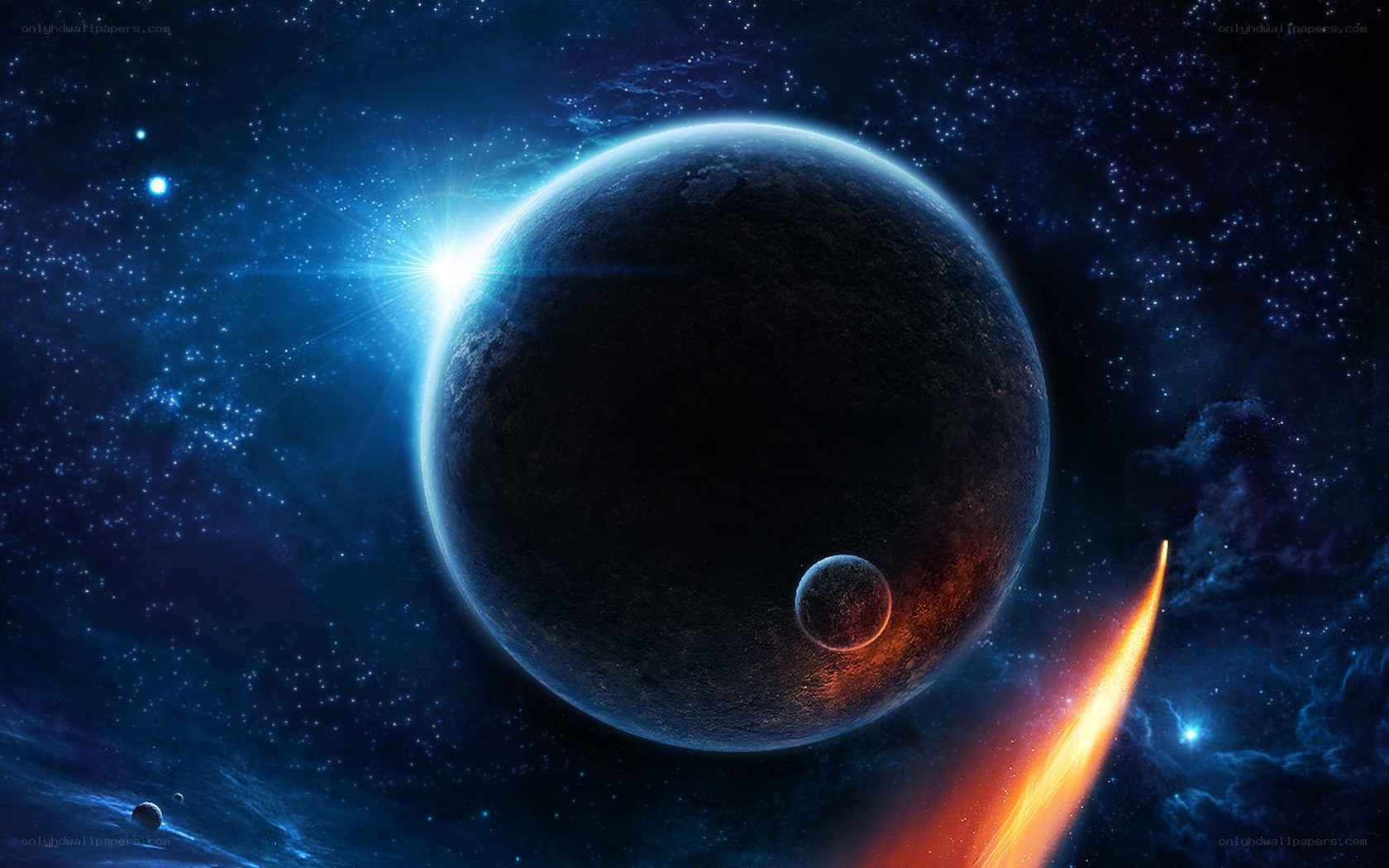 Planet with moon in space