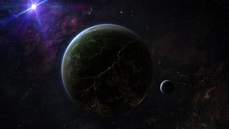 Planet with moon in space