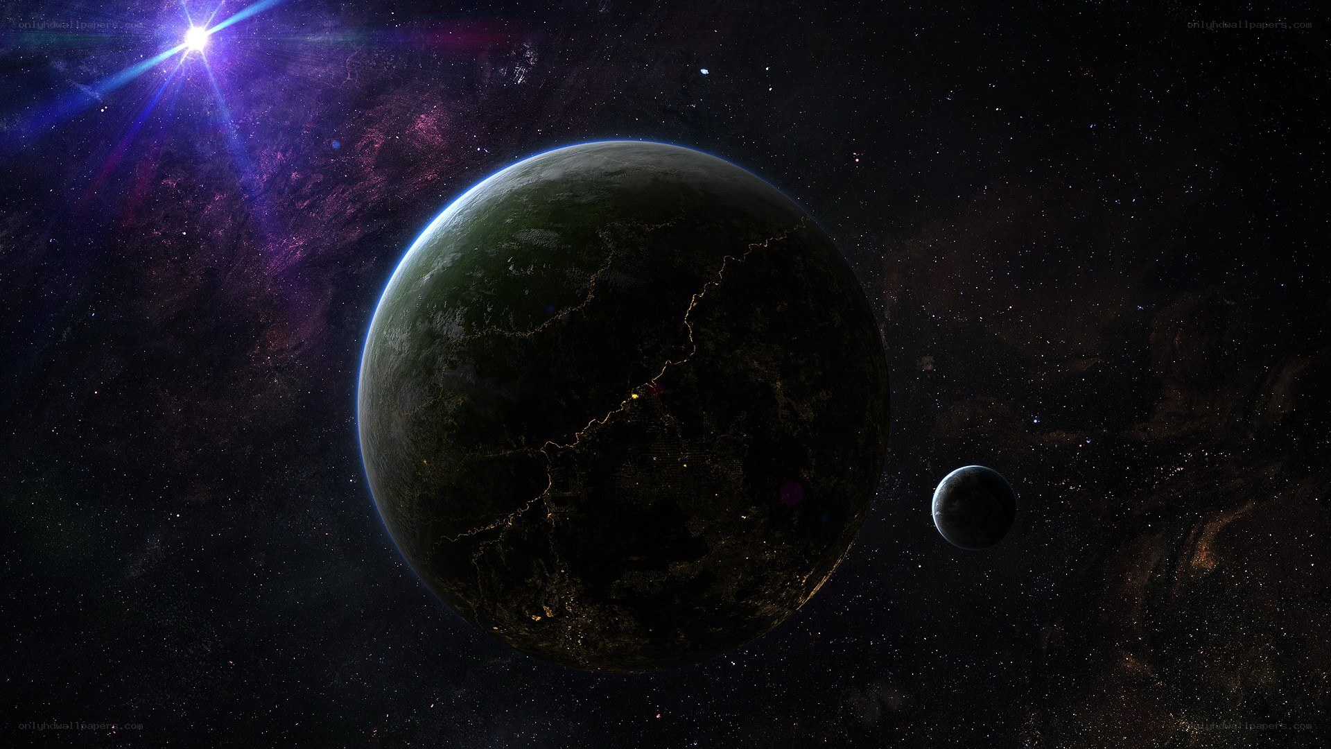 Planet with moon in space
