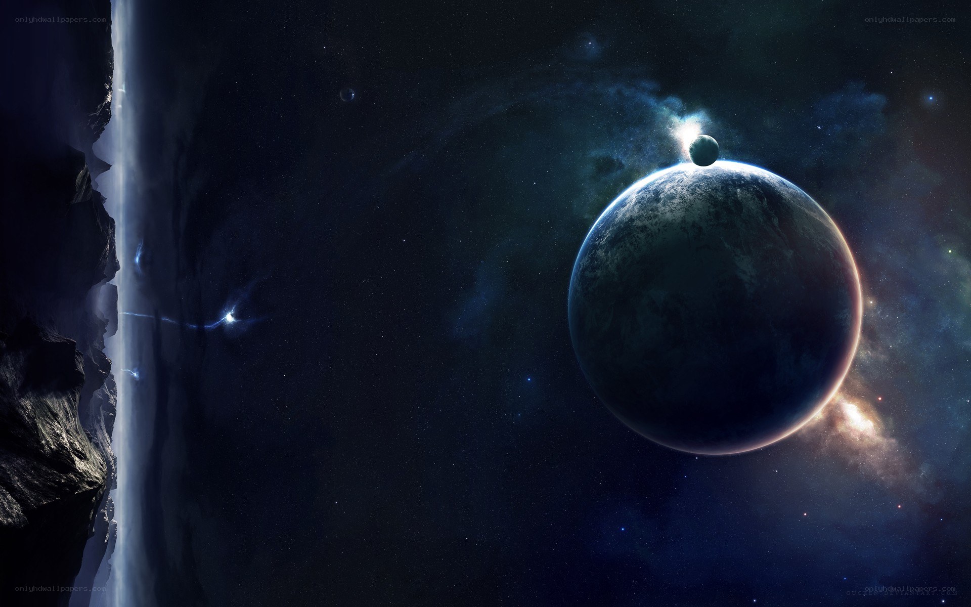 Planet with moon in space