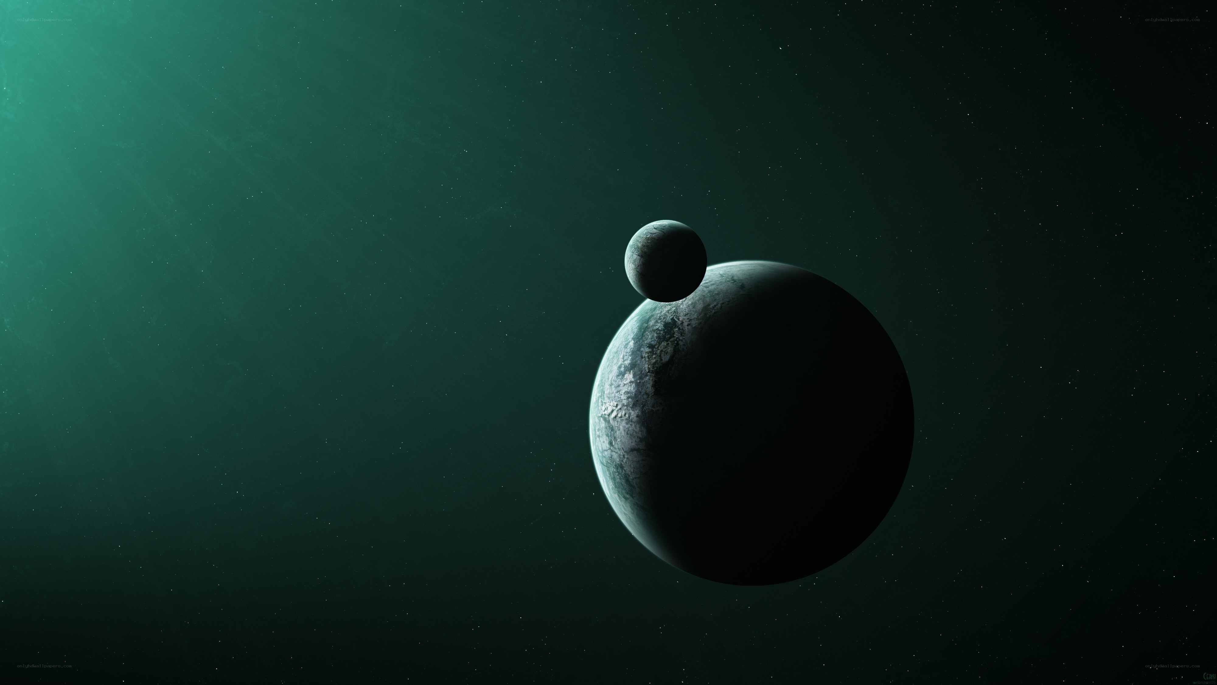 Planet with moon in space