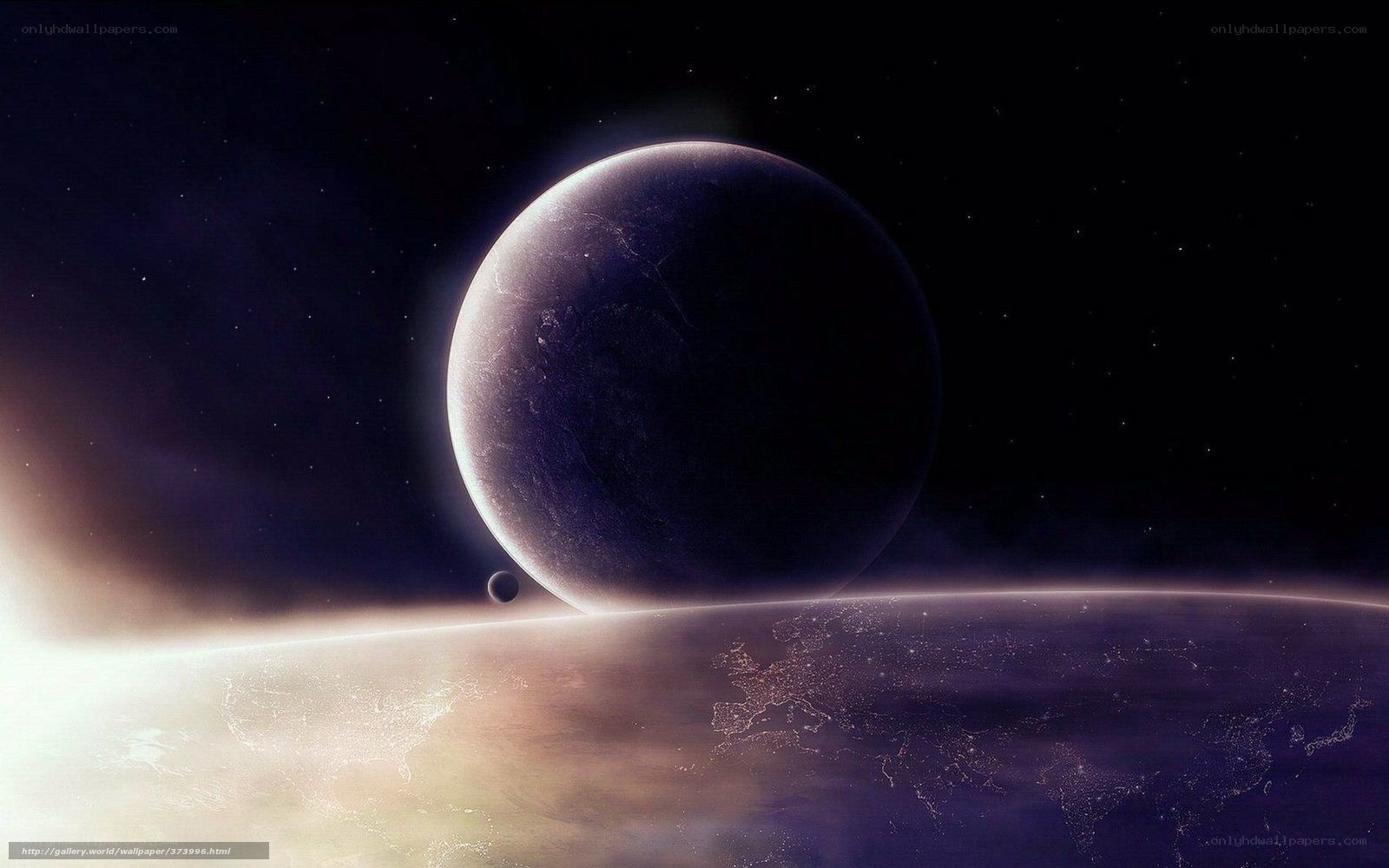 Planet with moon in space