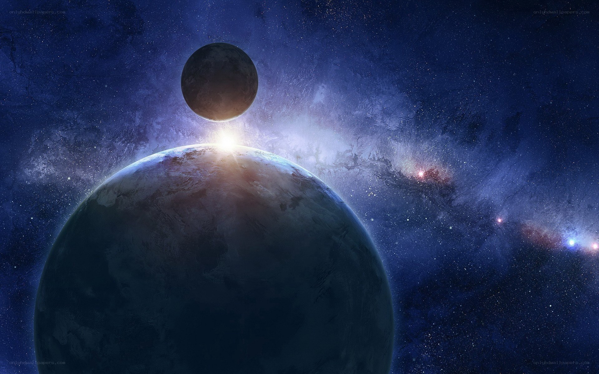 Planet with moon in space