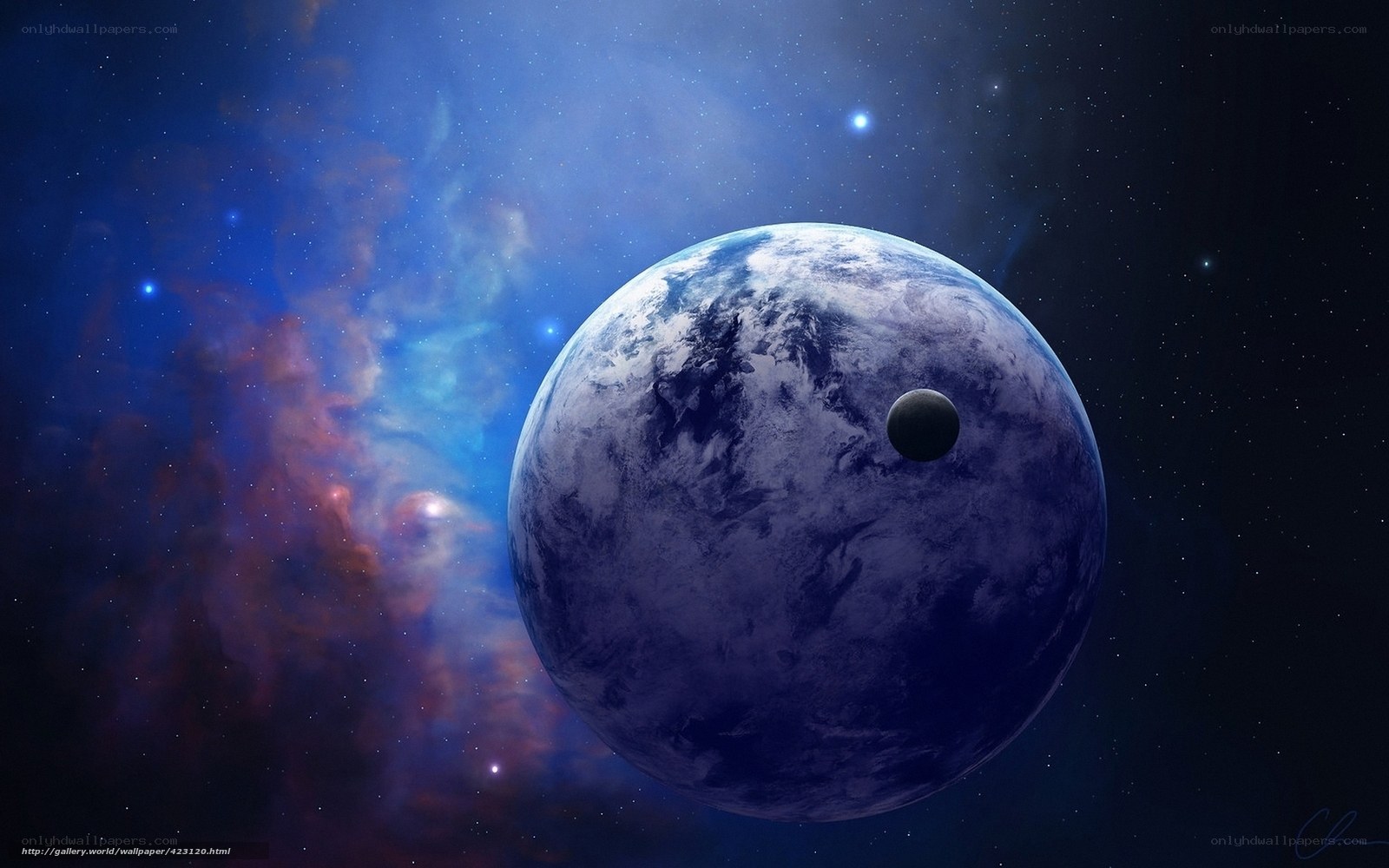 Planet with moon in space