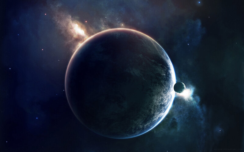 Planet with moon in space