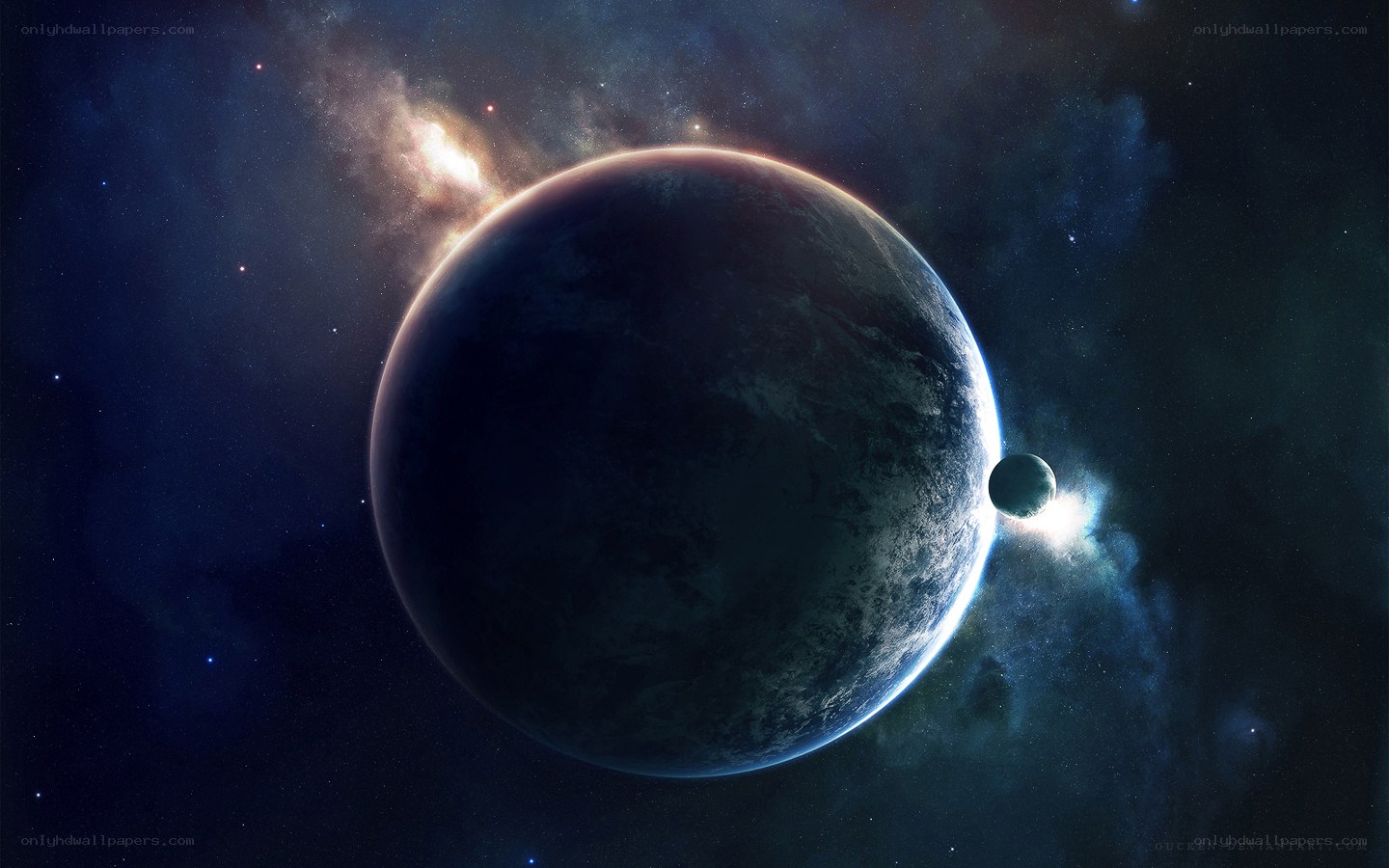 Planet with moon in space