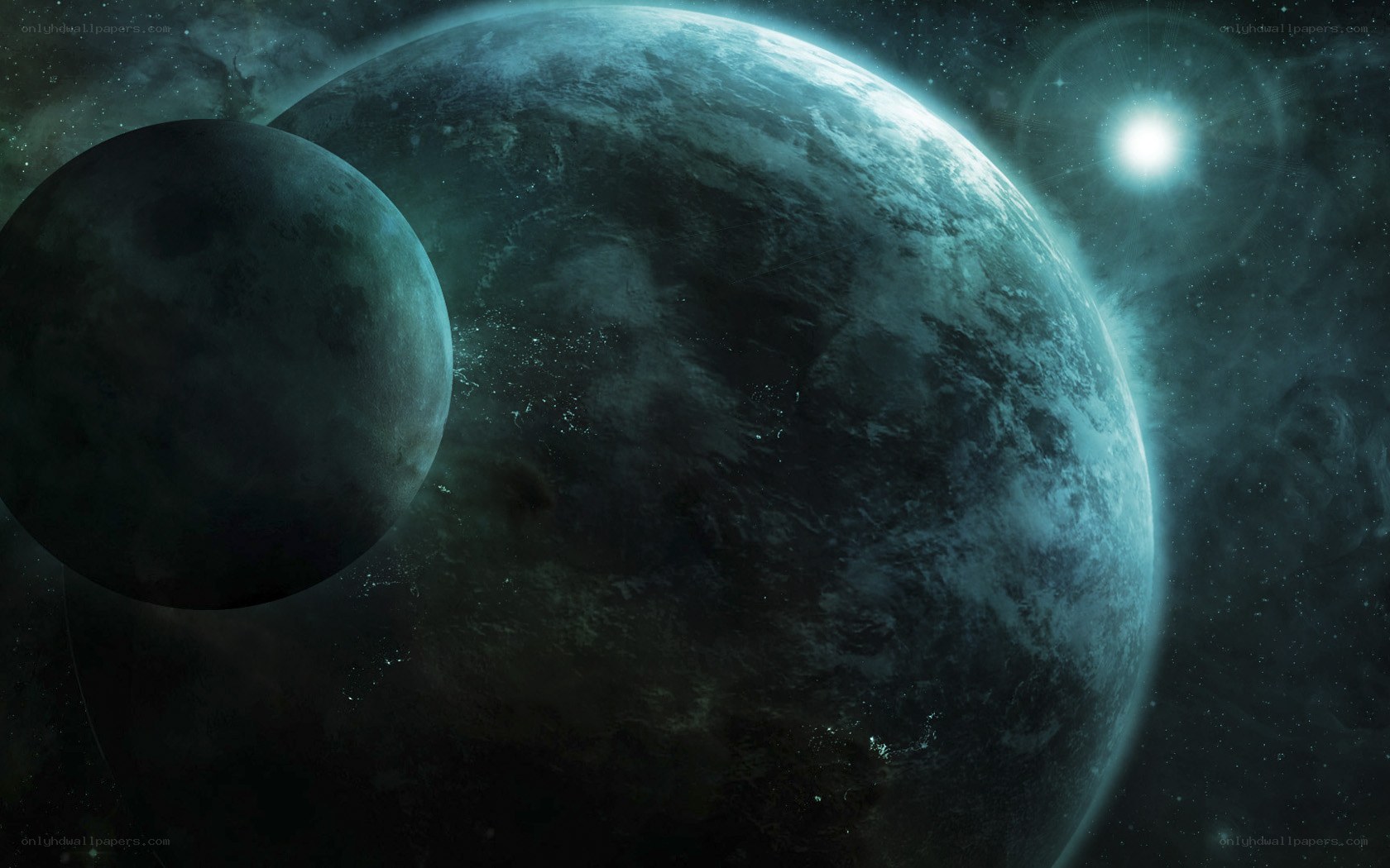 Planet with moon in space