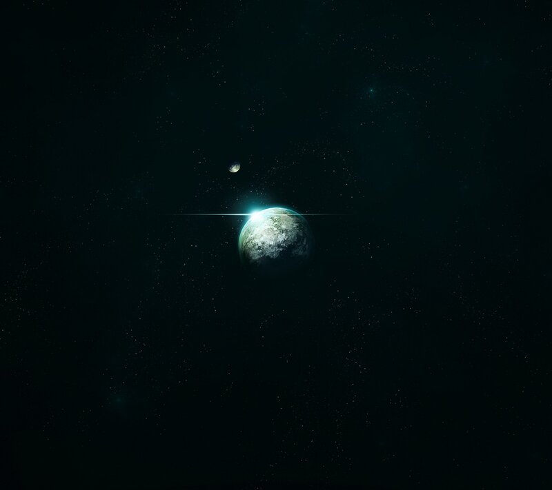 Planet with Moon in Space — Black, Serene