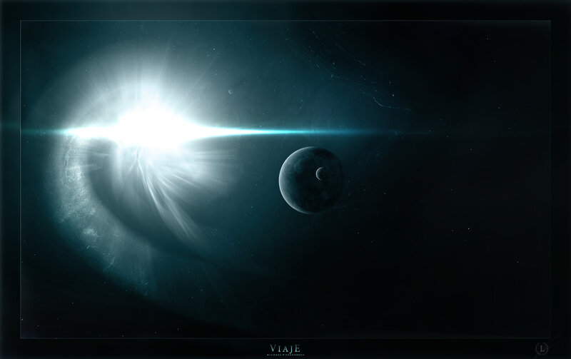 Planet with Moon in Space — Black