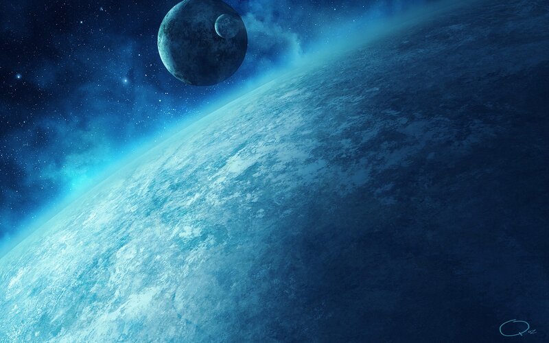 Planet with Moon in Space — Blue, Serene