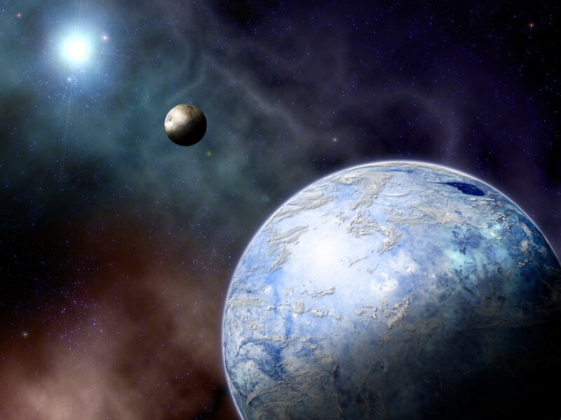 Planet with Moon in Space — Blue