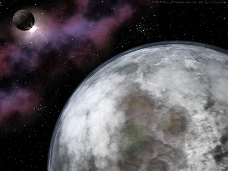 Planet with Moon in Space — Gray