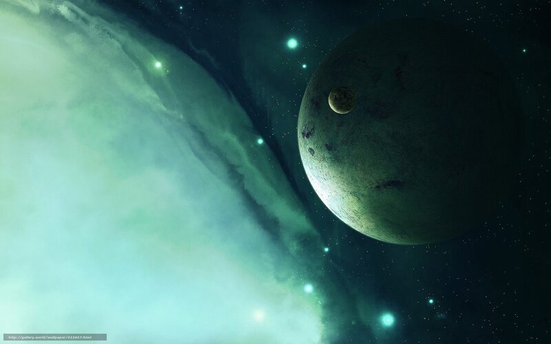 Planet with Moon in Space — Green, Serene