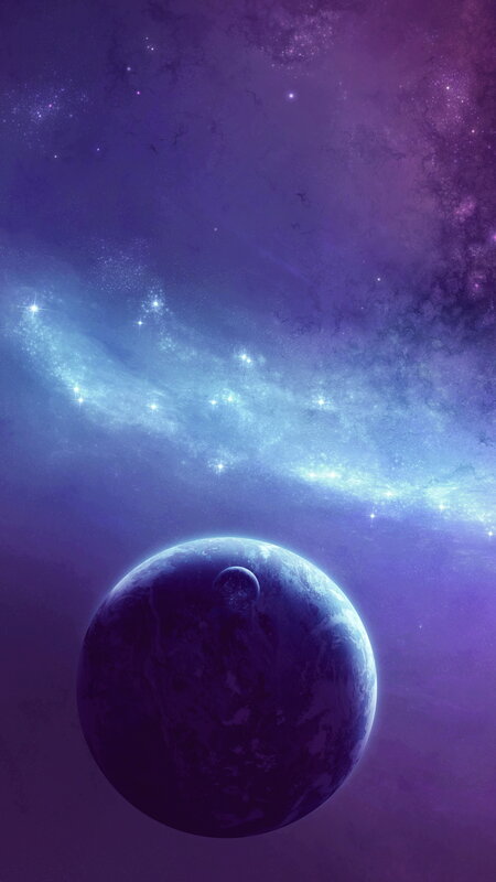 Planet with Moon in Space — Purple, Serene