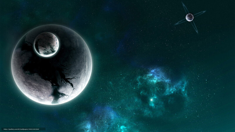 Planet with Moon in Space — Teal