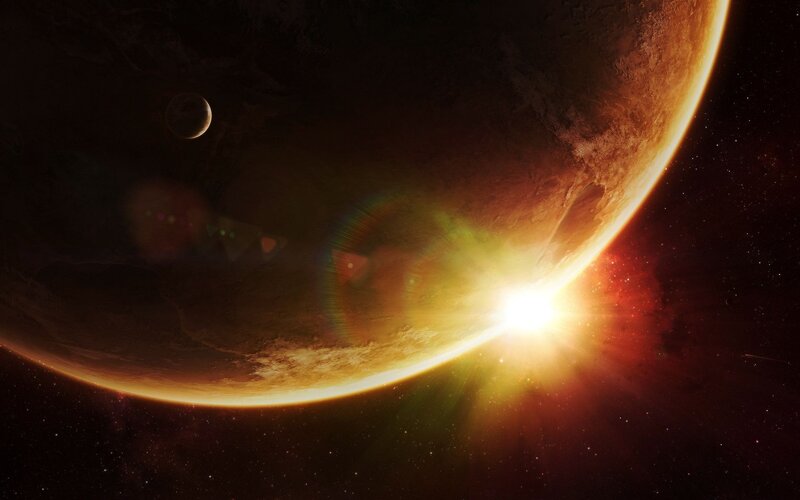 Planet with Moon — Orange, Dramatic
