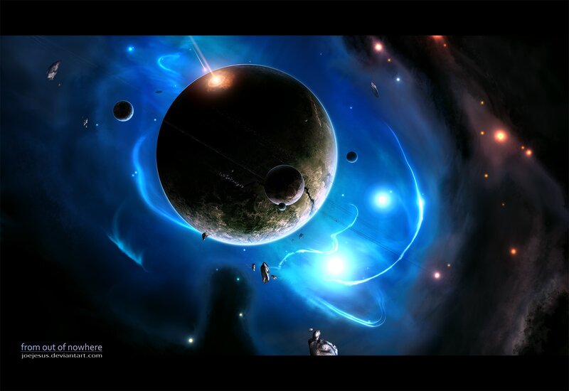 Planet with Moons and Nebula
